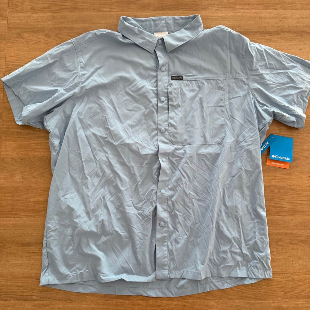 Columbia Mens Blue Short Sleeve Snap Shirt XXL Omni-Shade Active Fit UPF Fishing